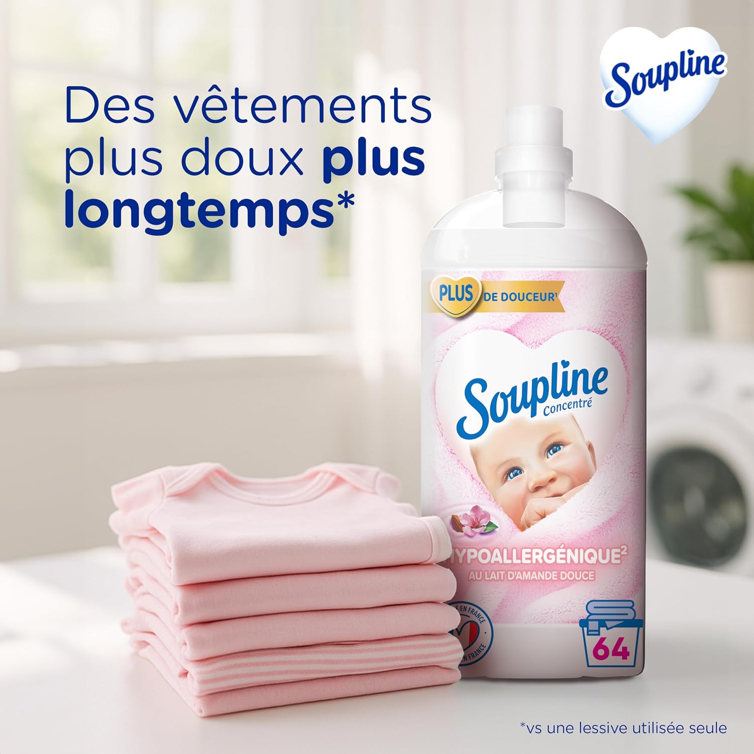 Thumbnail 4 de SOUPLINE Adoucissant Linge Hypoallergénique Concentré Senteur Amande Douce – Lot 3x1,35L
