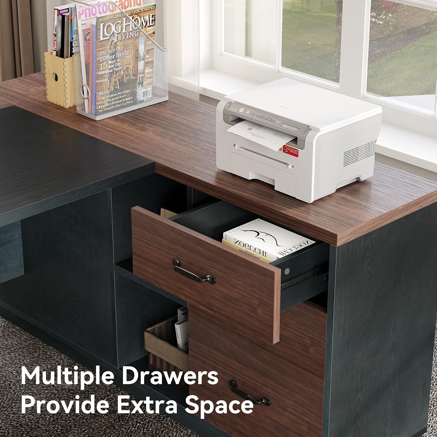 Thumbnail 6 de LITTLE TREE NY310 Executive Office Desk, 78-Inch L-Shape with 3-Drawer Cabinet