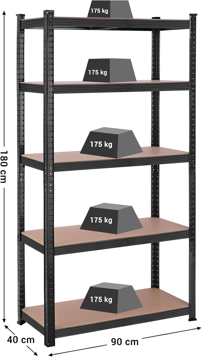 Detalle de SONGMICS Schwerlastregal GLR040B01 – 40 x 90 x 180 cm, bis 875 kg, mit Kippschutz
