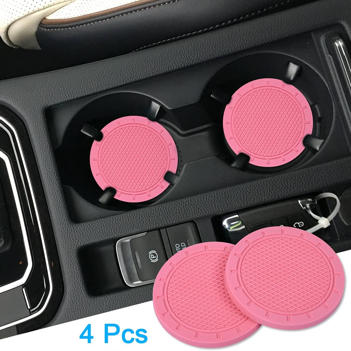Thumbnail 2 de PVC Car Coasters Wisdompro 4 Pack (2.75" Pink) for Cup Holder Inserts