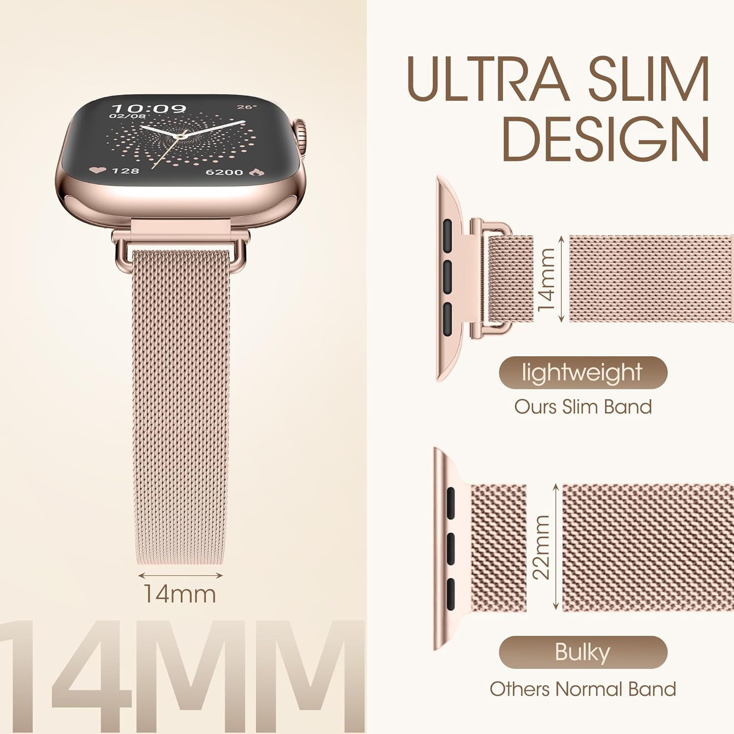 Detalle de WADELIZ Ultra-Slim Milanese Loop: 14mm Magnetic Mesh Band for Apple Watch (Women)