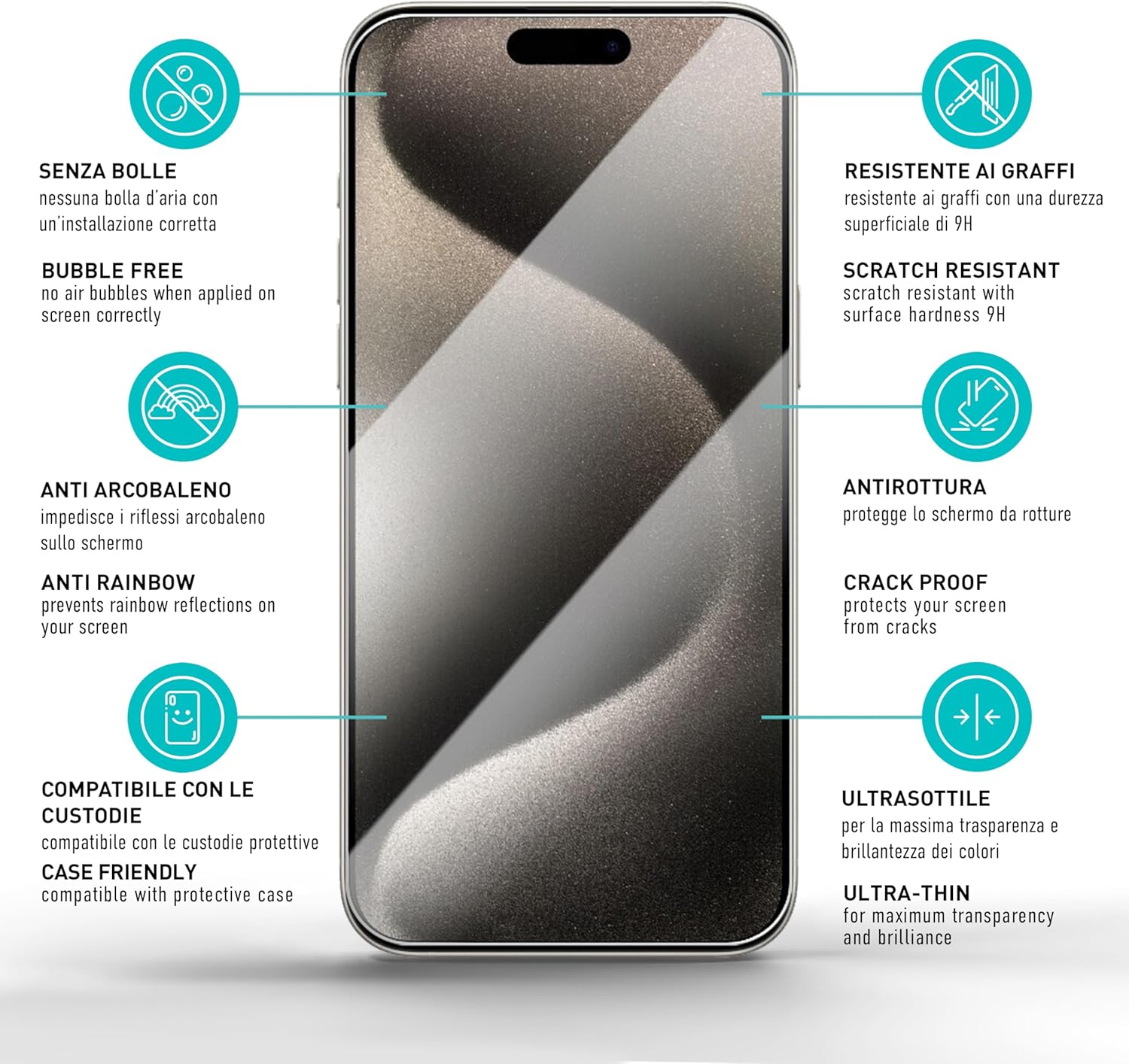 Thumbnail 5 de smartect Vetro Temperato iPhone 15 Pro Max (Schermo + Fotocamera) 3+3 pezzi Clear, durezza 9H