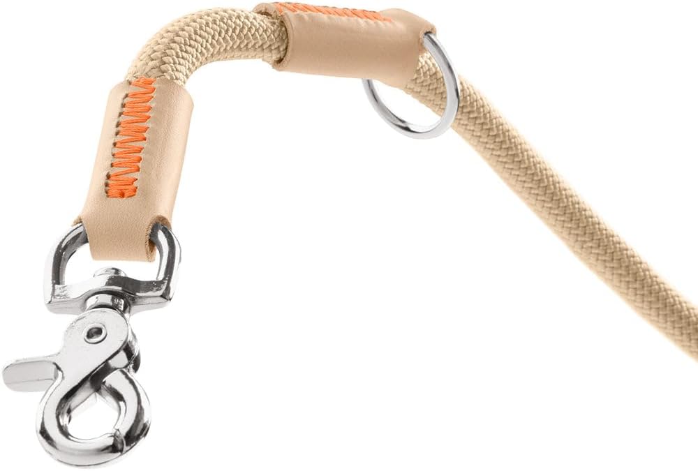 Detalle 2 de HUNTER Verstellbare Hundeführleine Malia – beige/Natur, 200 cm verstellbar, Tau & Leder, Made in Germany