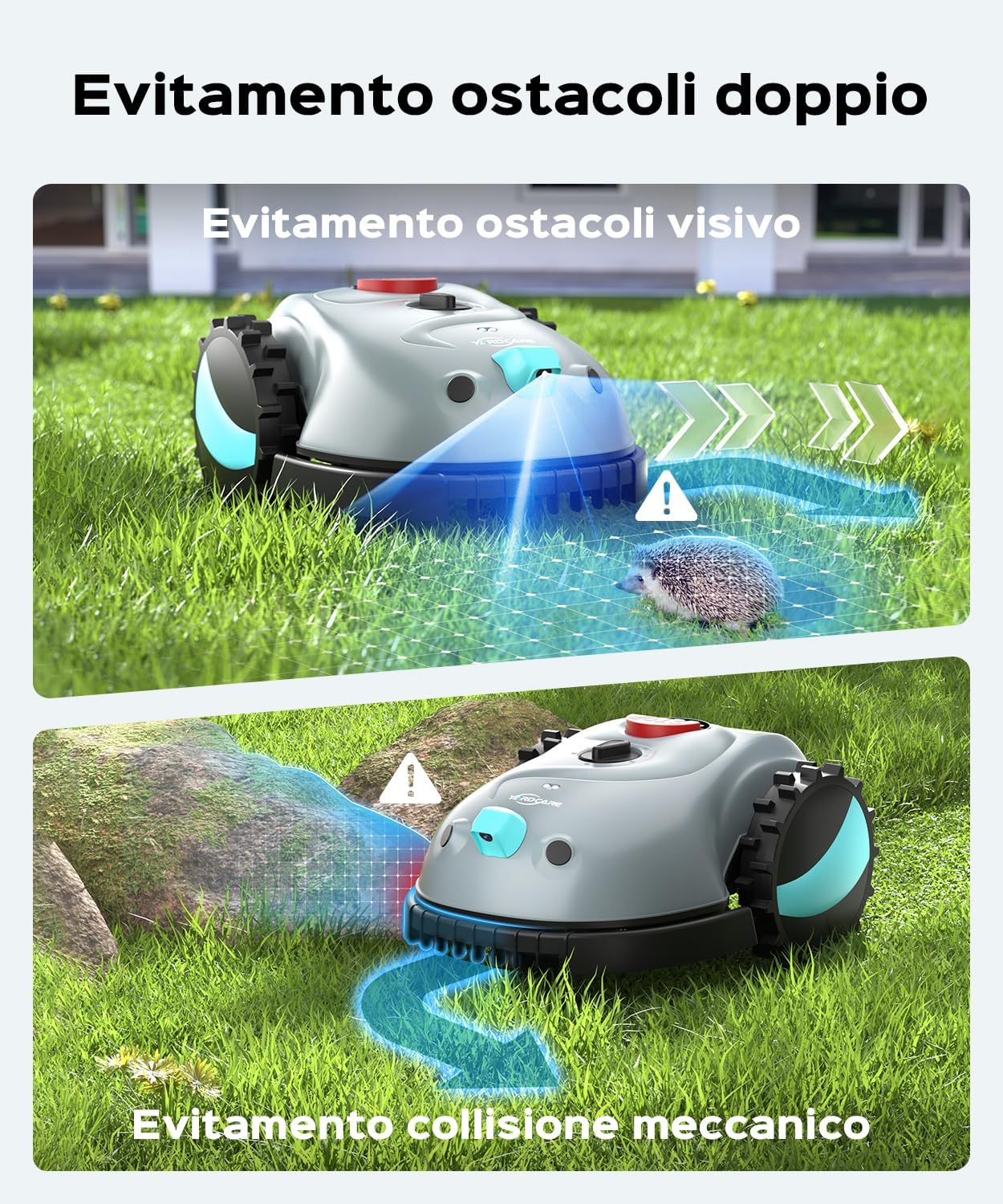 Detalle 2 de YARDCARE (2026 Upgrade) V100 robot tagliaerba a batteria con navigazione visiva e strisciamagnetica