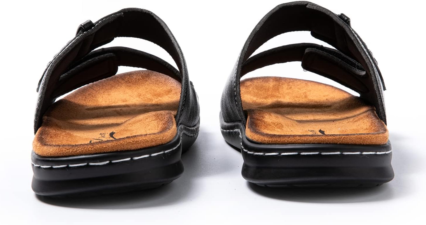Detalle 2 de JOMIX Sandales Homme en cuir avec Scratch – Tongs polyvalentes pour plage et extérieur