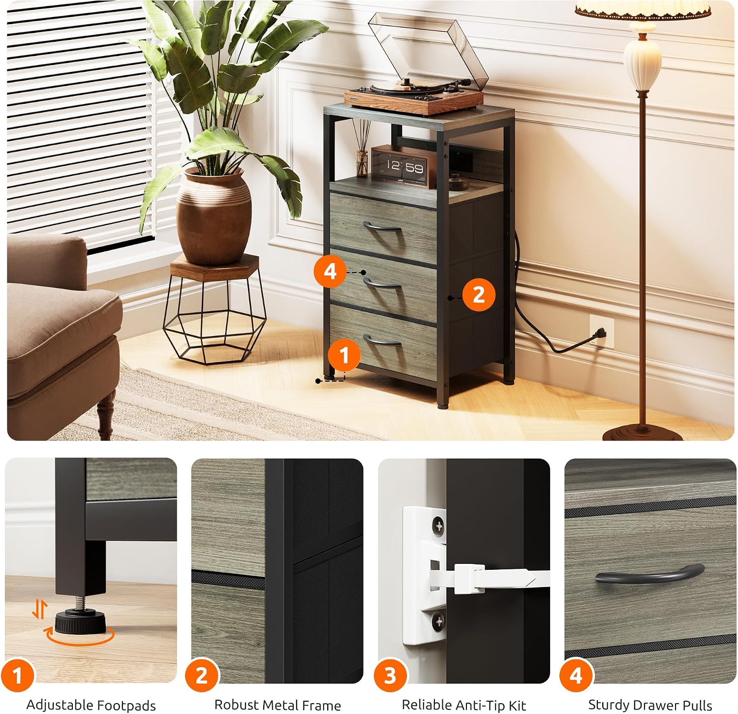 Thumbnail 6 de Lazzanto NightStand Bedside Charging Table with USB-C, USB Ports, and 2 Outlets