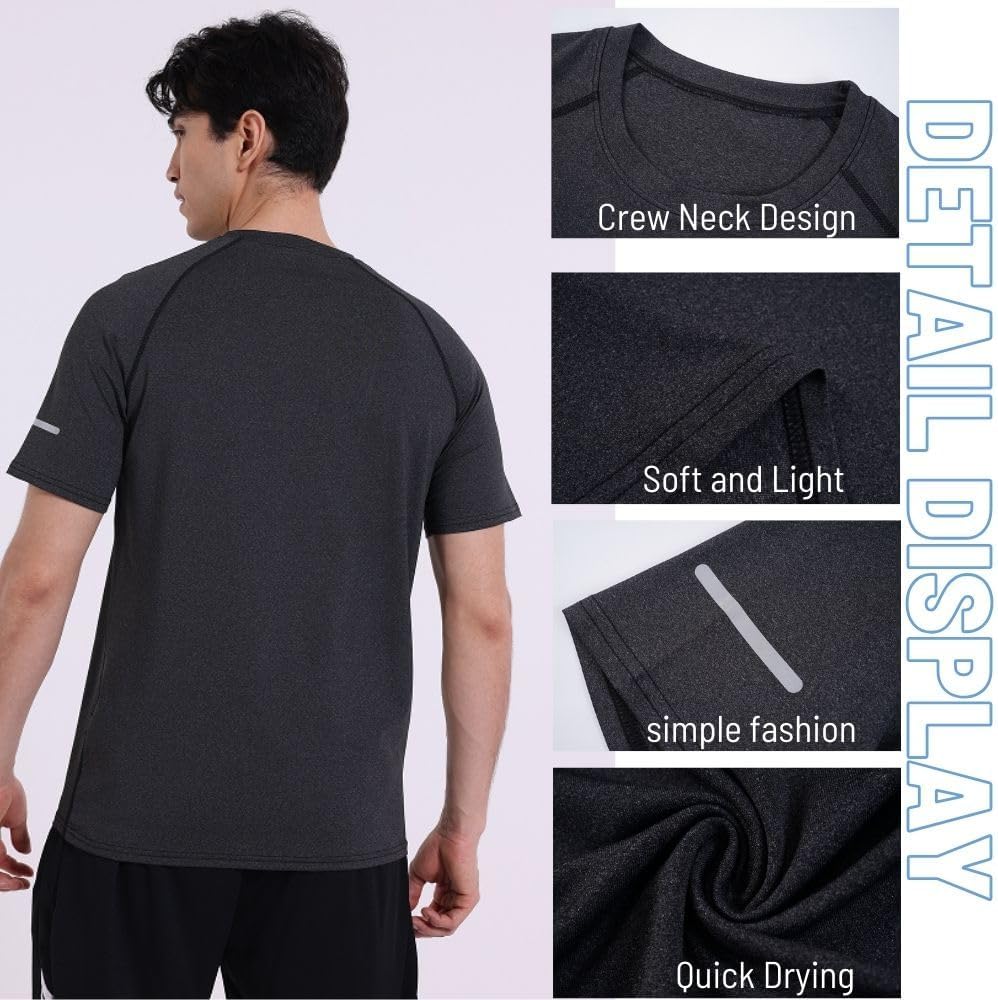 Detalle de fovdtaa Herren-T-Shirt, kurzärmlig, Rundhals – atmungsaktives Sportoberteil im 5er-Set