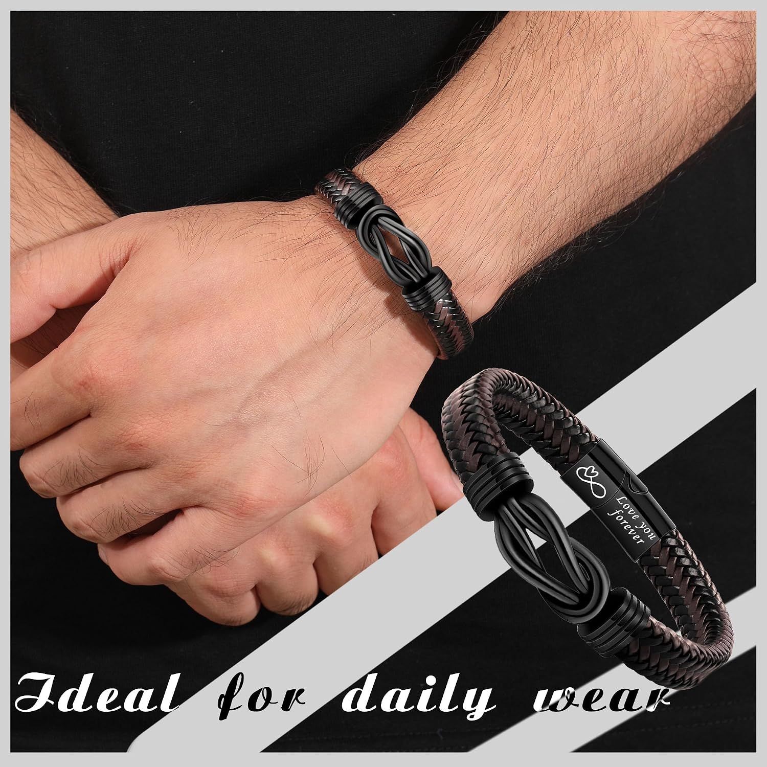 Detalle 2 de Leather Morse Code Bracelet 8.5 in