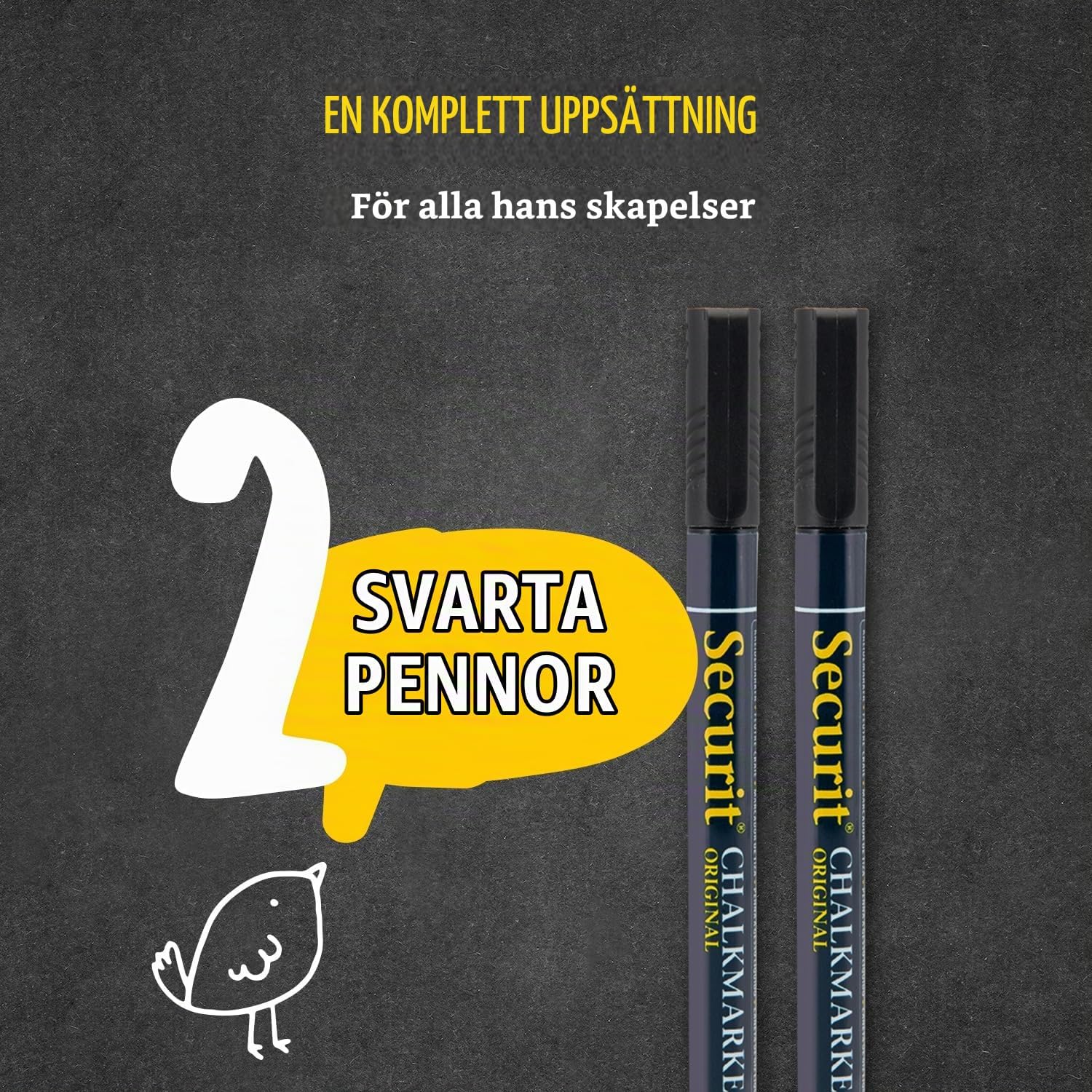 Detalle de Securit flytande kritpennor, 2-pack med svart bläck och fin spets