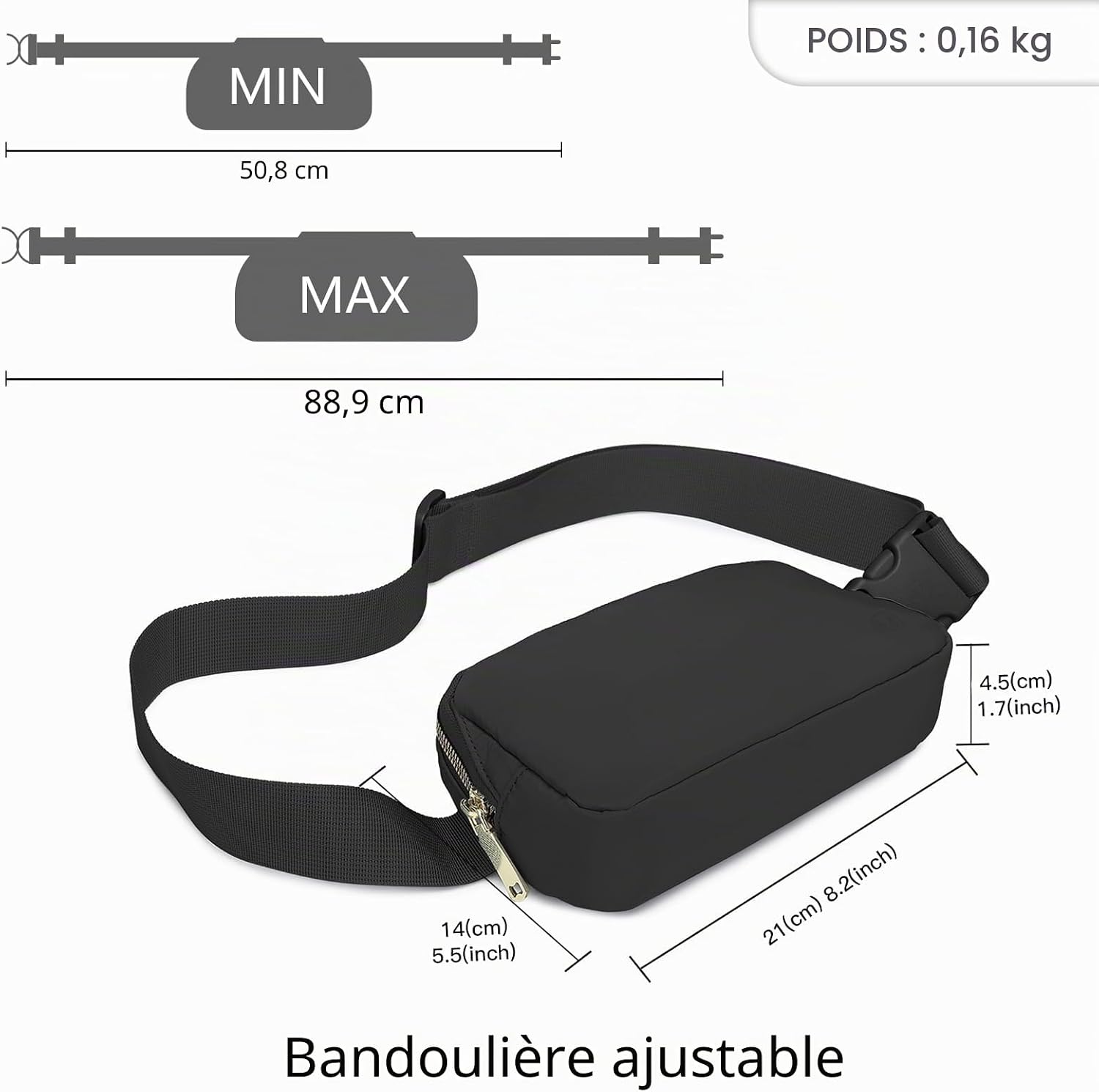 Thumbnail 5 de Miss Lulu Sac Banane Unisexe avec Ceinture Réglable – pratique et léger pour la vie active