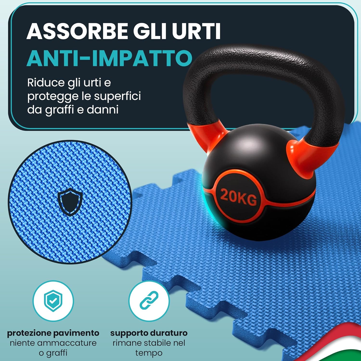 Thumbnail 5 de Tappeto da fitness a puzzle in EVA: set da 21 tappetini componibili (Materassino antiscivolo) per palestra, garage e hobby