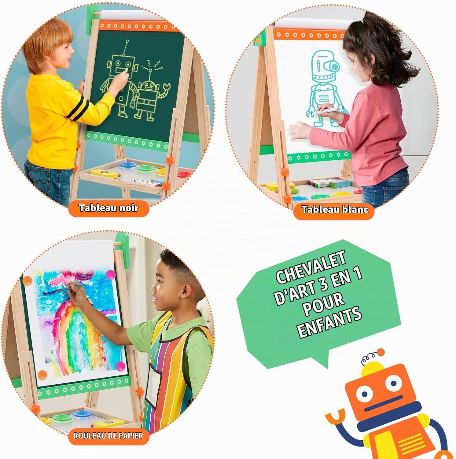 Detalle de Siairo DE-JHB-green houten kinderbord met papierrol, verstelbare hoogte en whiteboard