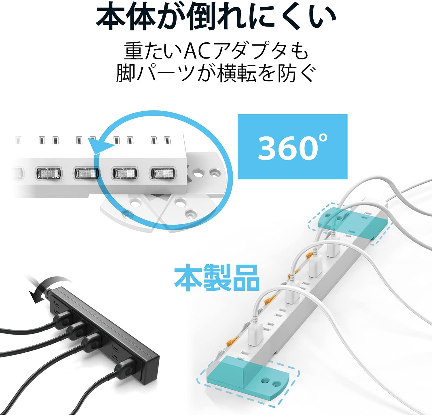 Detalle 1 de エレコム ECT-1625WH 電源タップ 10個口・個別スイッチ・雷ガード・2.5m