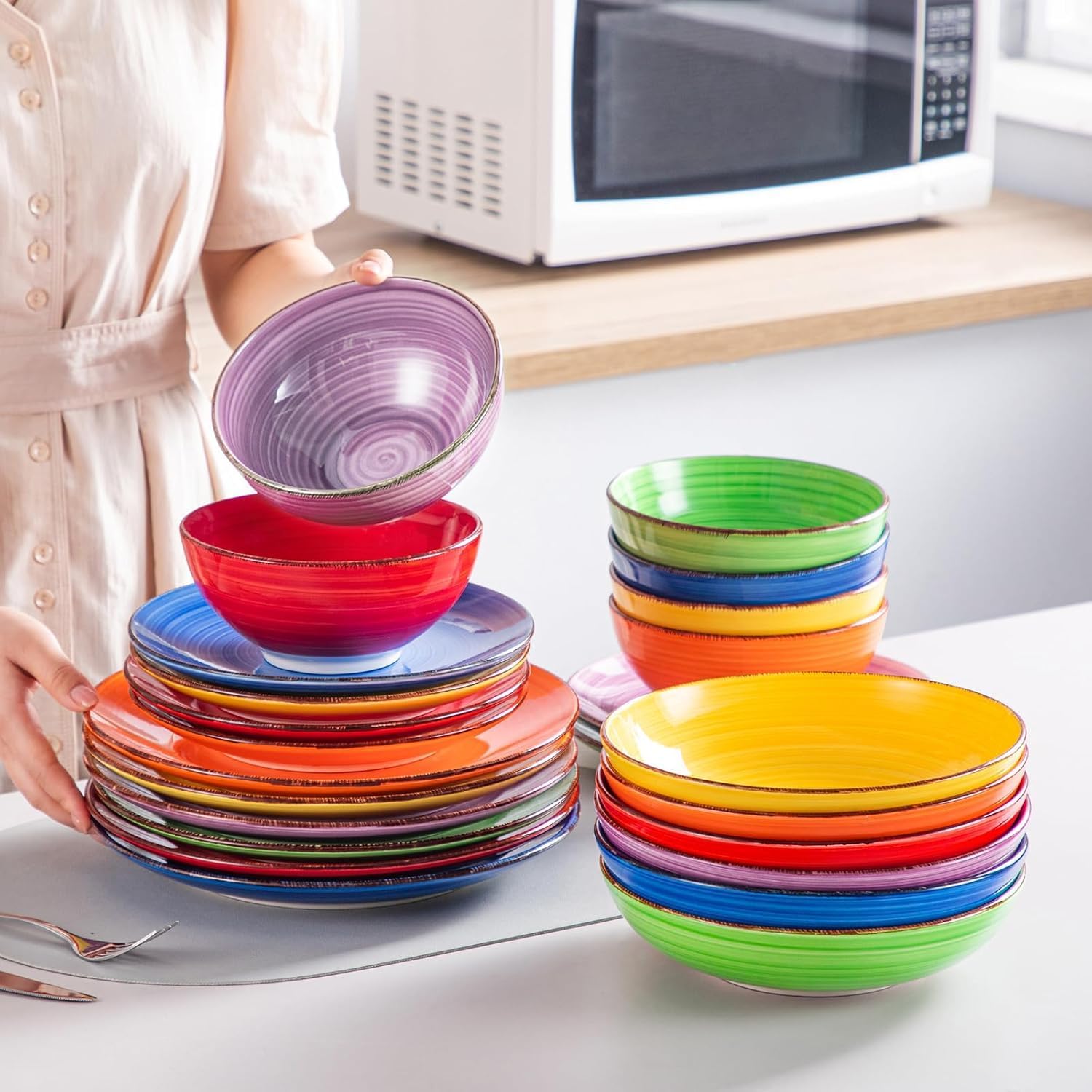 Thumbnail 4 de Vancasso Bonita 24-Piece Multicolor Stoneware Dinnerware Set for 6