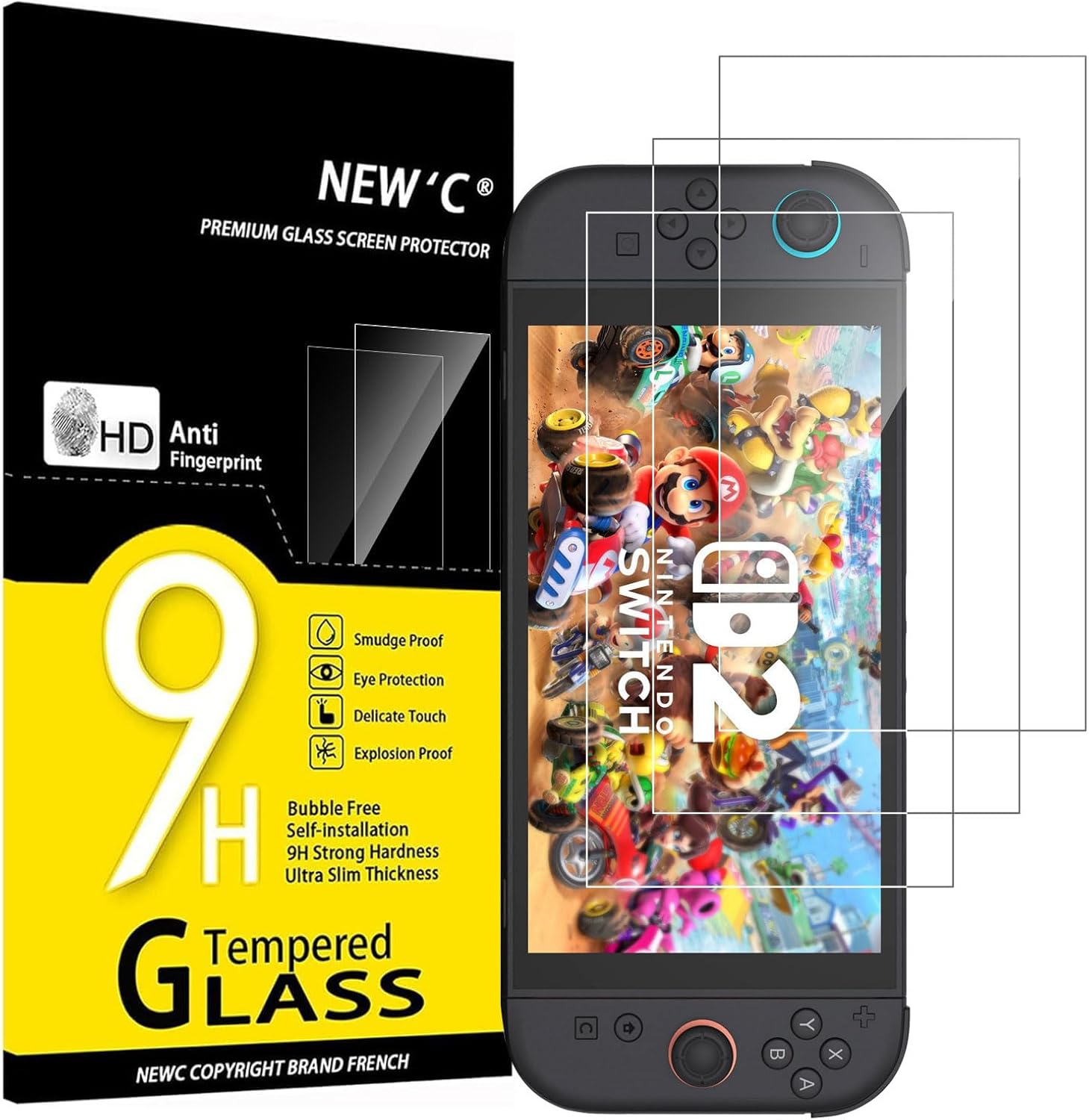 Detalle de NEW'C 3 Stück Schutzglas für Nintendo Switch 2 – 9H Härte, ultraklar, kratzfest