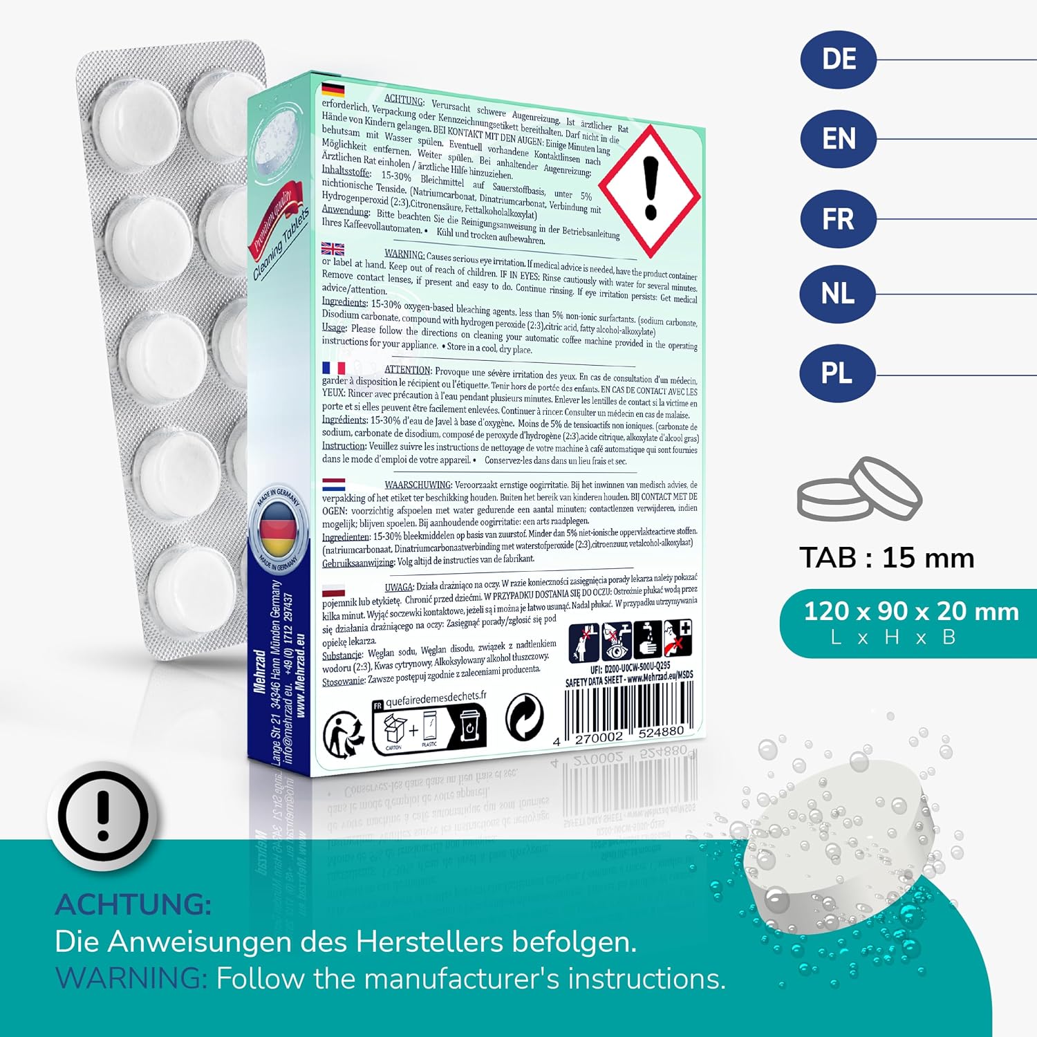 Detalle de 40× Reinigungstabletten für Kaffeevollautomaten – Clean & Protect, kompatibel für Siemens EQ-Series und Krups, einzeln verpackt