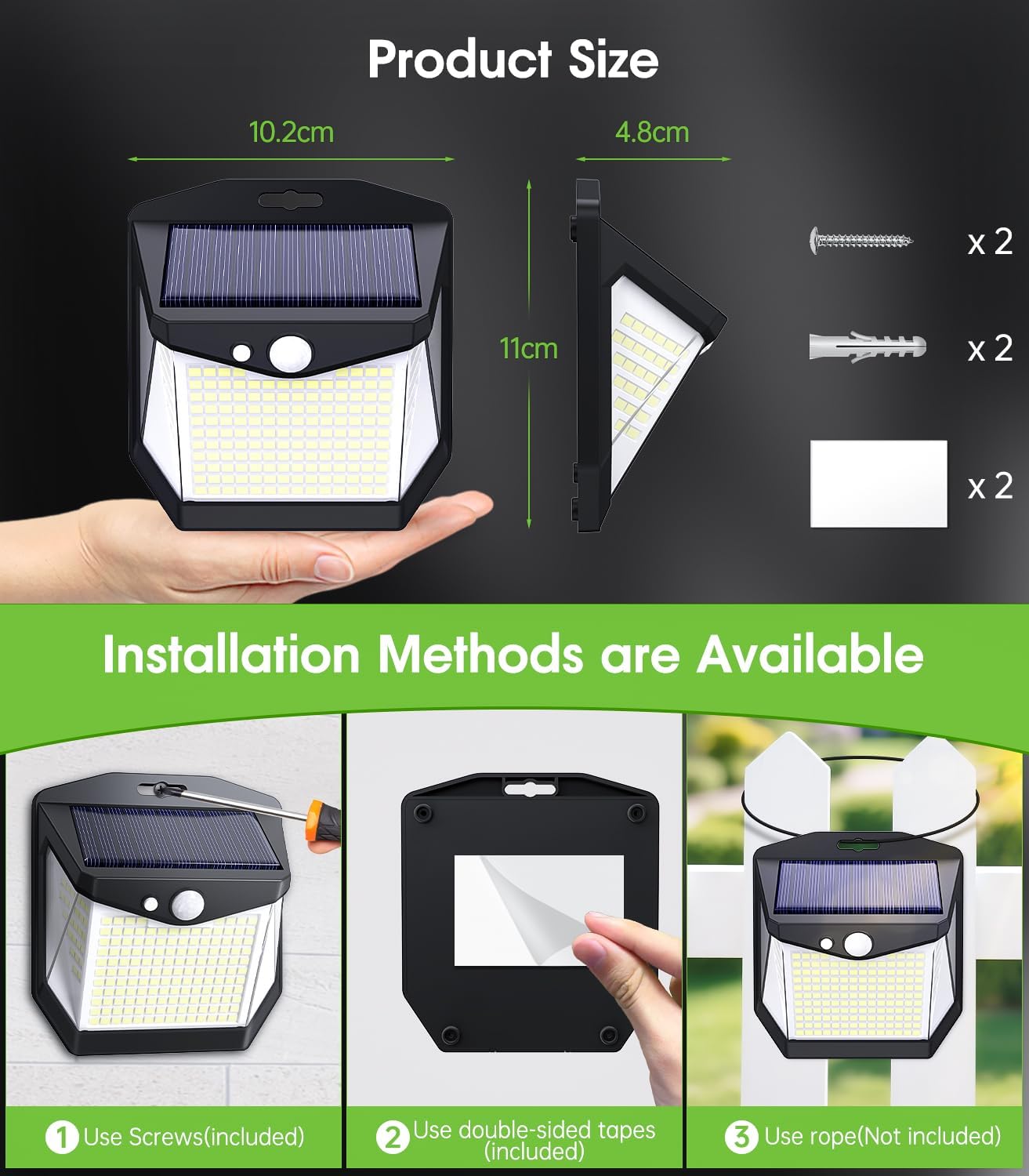 Thumbnail 3 de Solar Security Lights Outdoor Garden (248 LEDs) 3 Modes Motion Sensor Wall Lights – IP65, 2 Pack