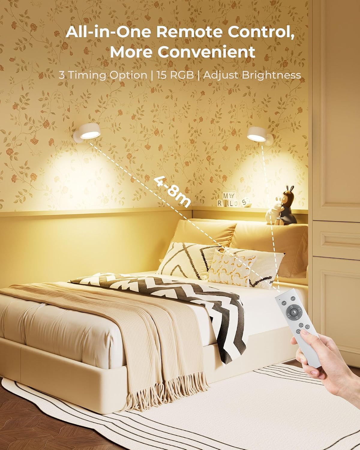 Detalle 1 de FULEN WL11 Rechargeable LED Wall Lights, 4-Pack, 18 Colours, Touch and Remote Control