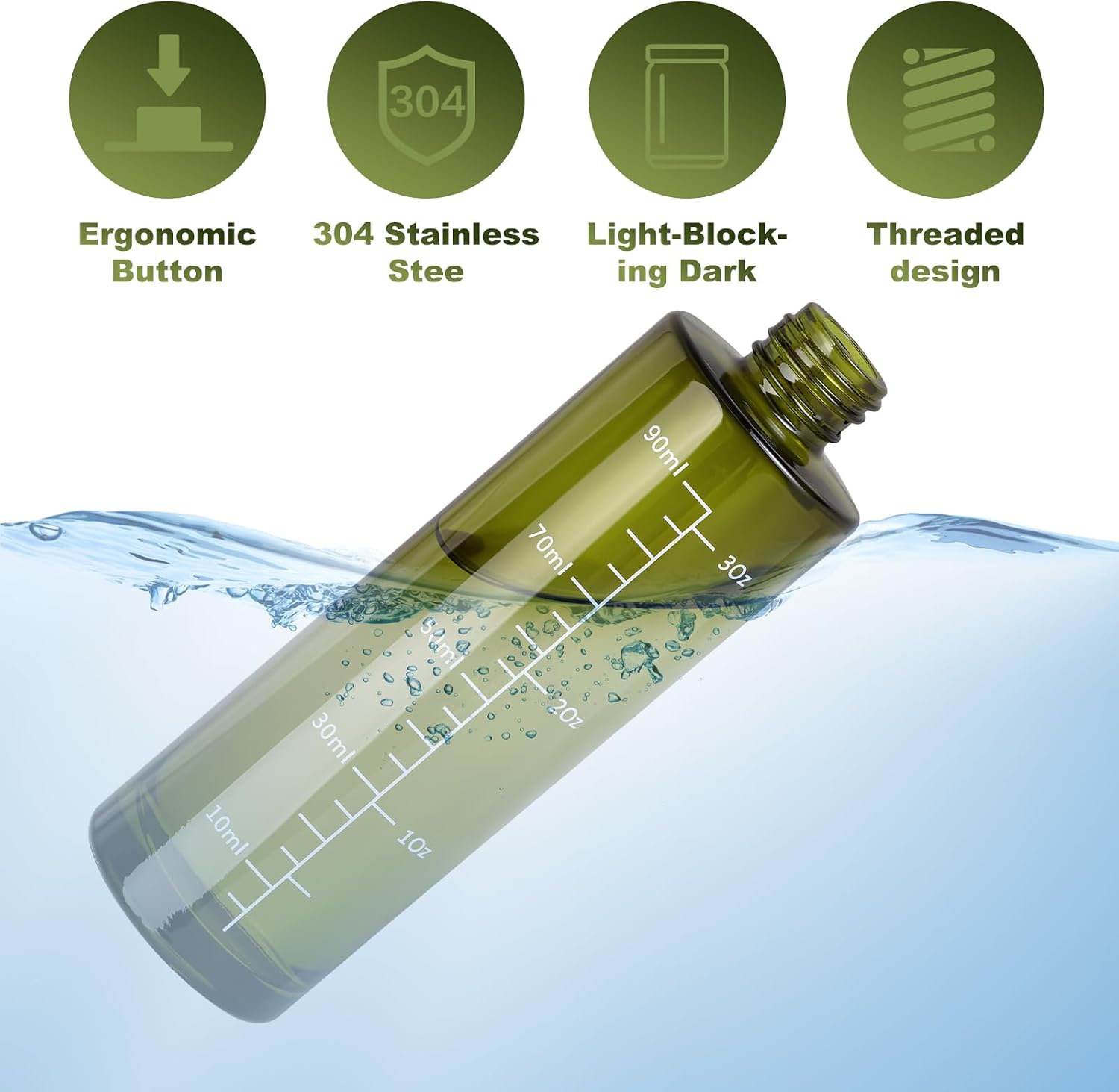 Detalle de Byitin 2PCS Oil Spray Bottle 100ML – Green UV Protected Glass with Large Stainless Funnel