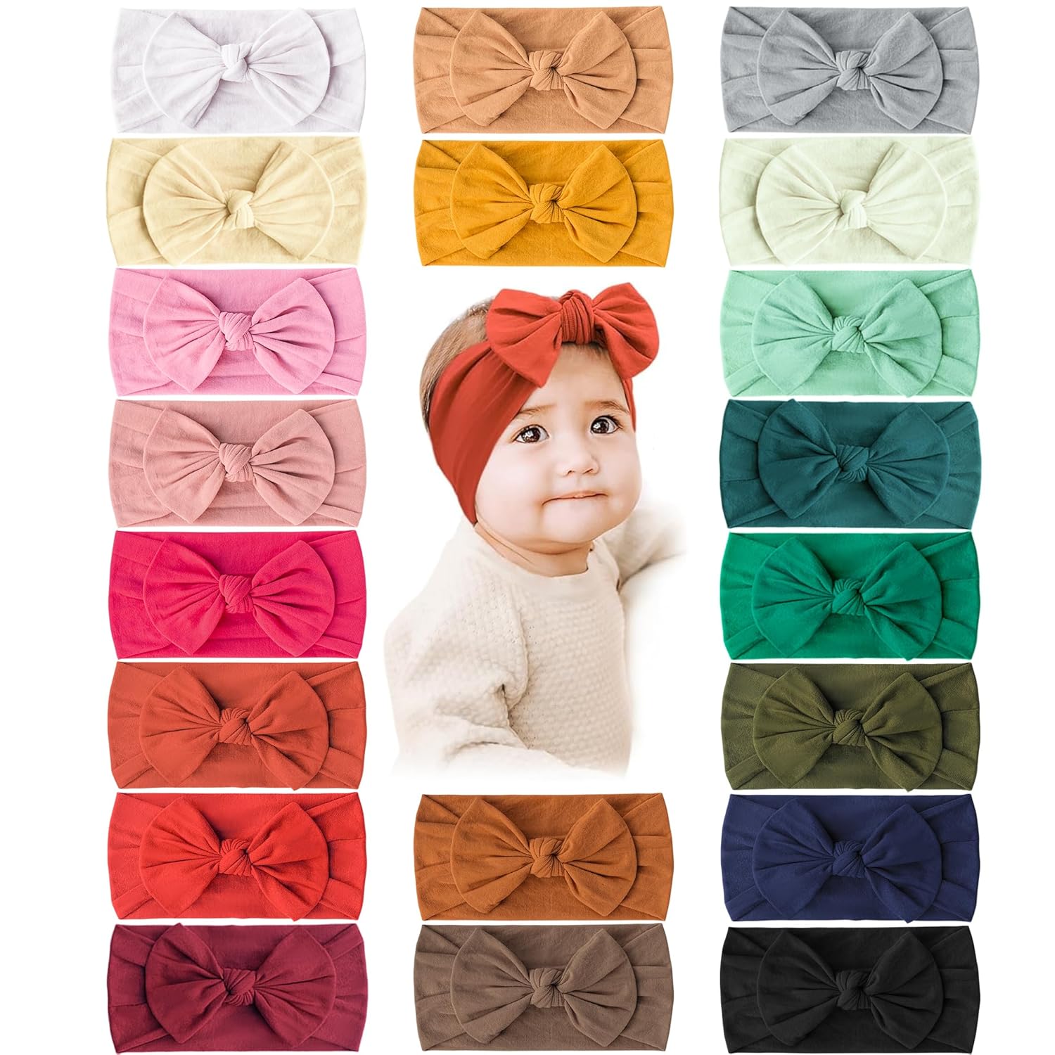 Detalle de Prohouse Baby Girl Bows and Nylon Headbands, 20-Piece Stretchy Set