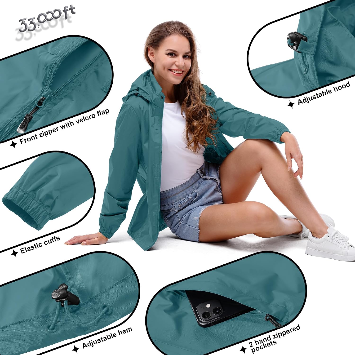 Detalle 1 de 33,000ft women’s rain jacket, 1 packable