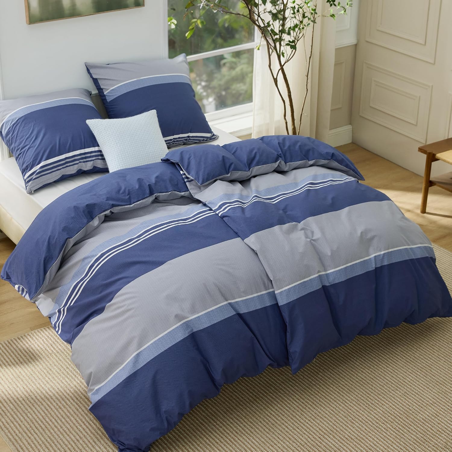 Detalle de Bedsure Bettwäsche 135x200 (4-teilig, 100% Baumwolle, Öko-Tex) mit Reißverschluss und Kissenbezügen 80x80