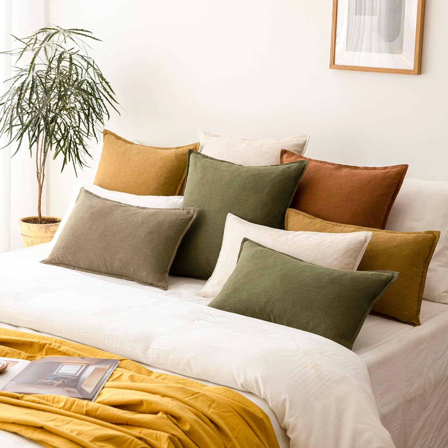 Thumbnail 6 de Foindtower 2-Pack Decorative Linen Throw Pillow Covers, 26x26 Cream White