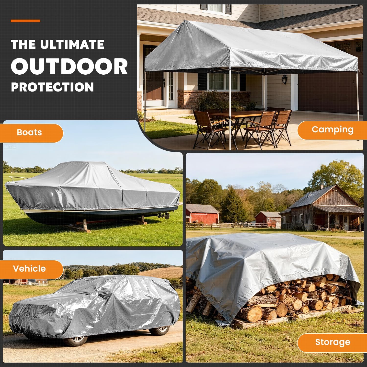 Thumbnail 5 de Keten Tarps Heavy Duty Waterproof 12x20 Feet (Extra Thick 16 Mil) — UV Blocking Outdoor Tarp with Reinforced Grommets