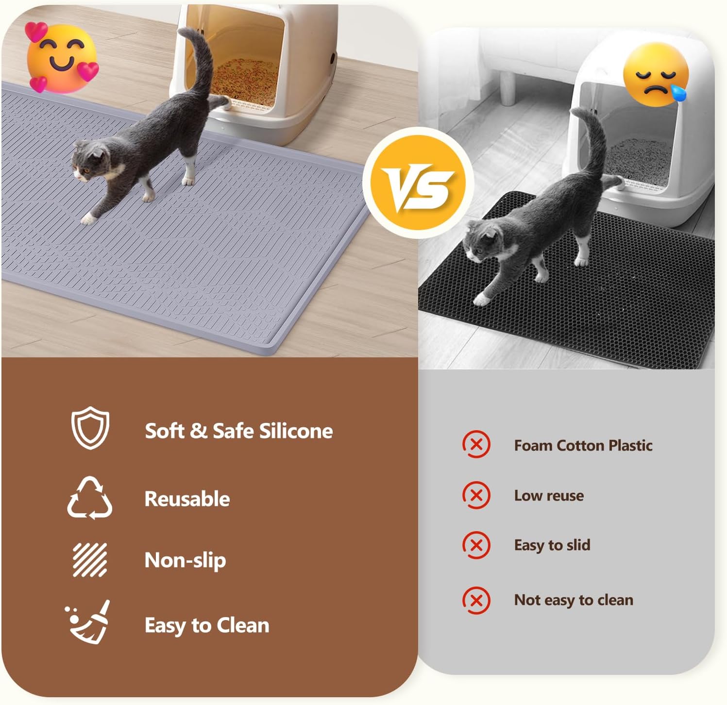 Thumbnail 2 de Bartuke große Katzenstreu-Matte mit Spielzeug-Ball (Silikon) 34’’ x 22’’ – Hellgrau