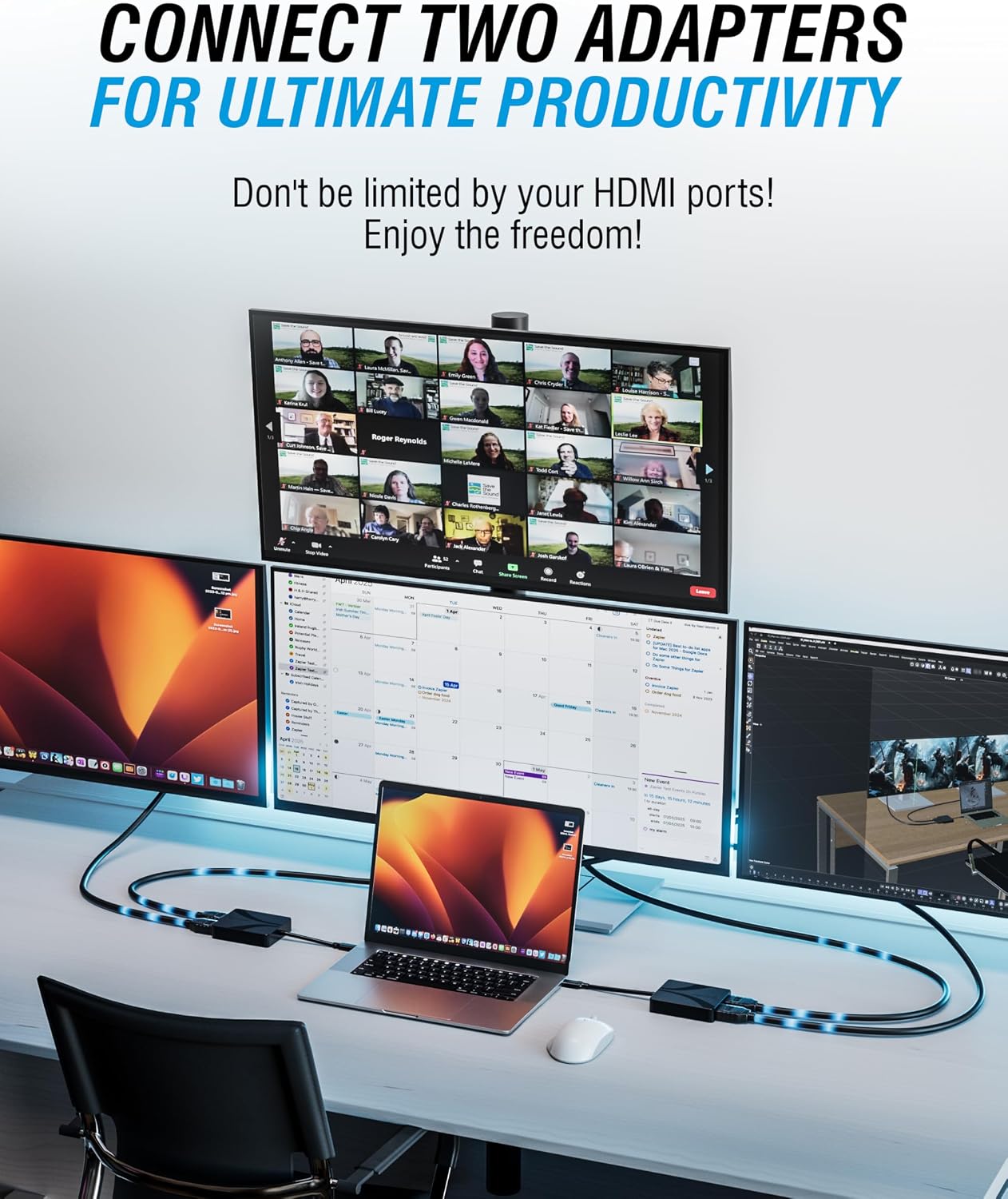 Thumbnail 3 de SABRENT Dual HDMI Adapter with DisplayLink for Mac (DA-CA2H) – USB-C/A to Dual Monitor 4K@60Hz