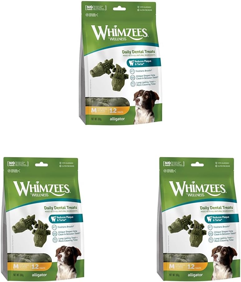 Detalle de WHIMZEES Alligator M, 12 pezzi – Snack masticabile per cani di taglia media, senza cereali né zuccheri aggiunti