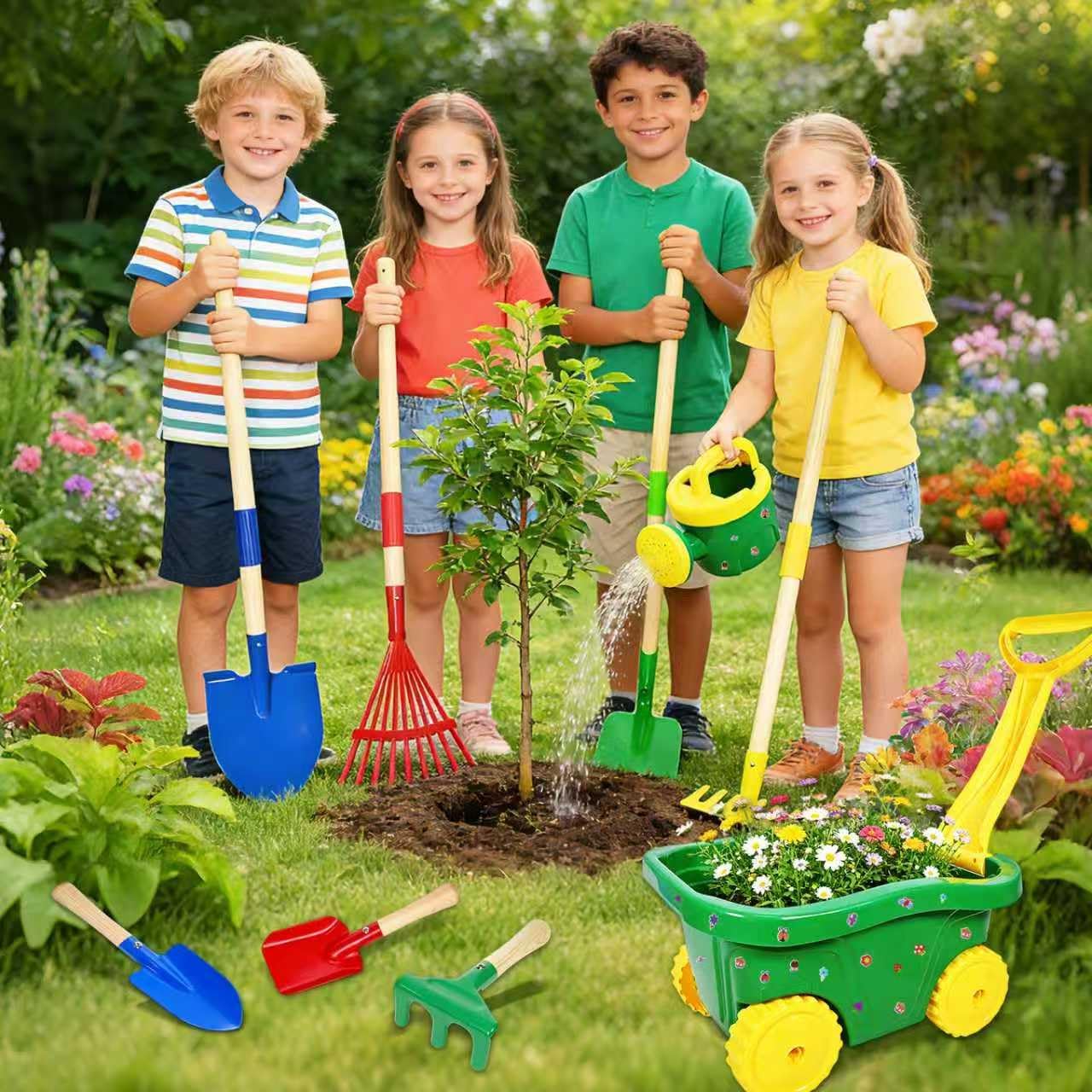 Detalle de HILKKET Kinderschubkarre Gartenwerkzeug Set 13-teilig