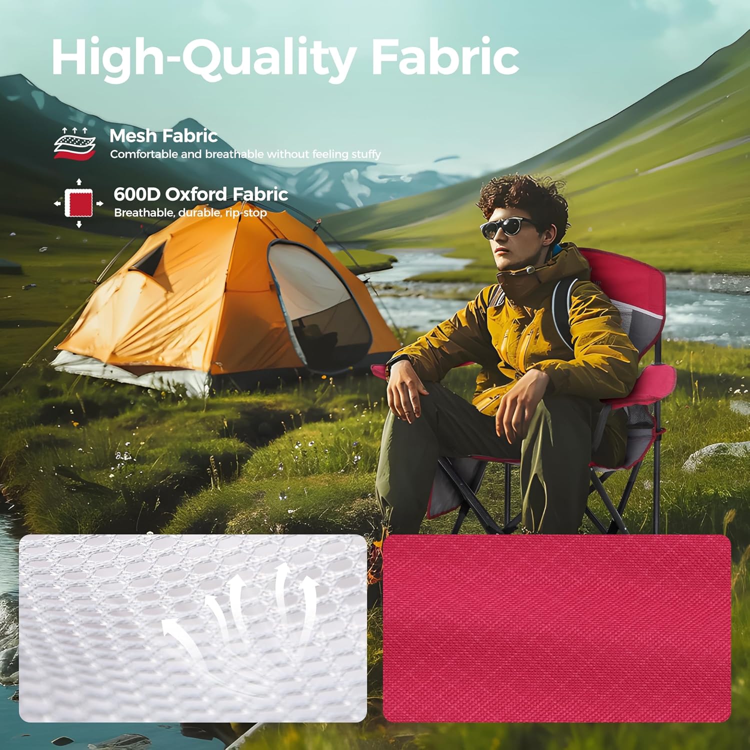 Detalle de ALPHA CAMP Camping Chairs Set of 2: Breathable, Heavy-Duty Folding Chairs for Adults
