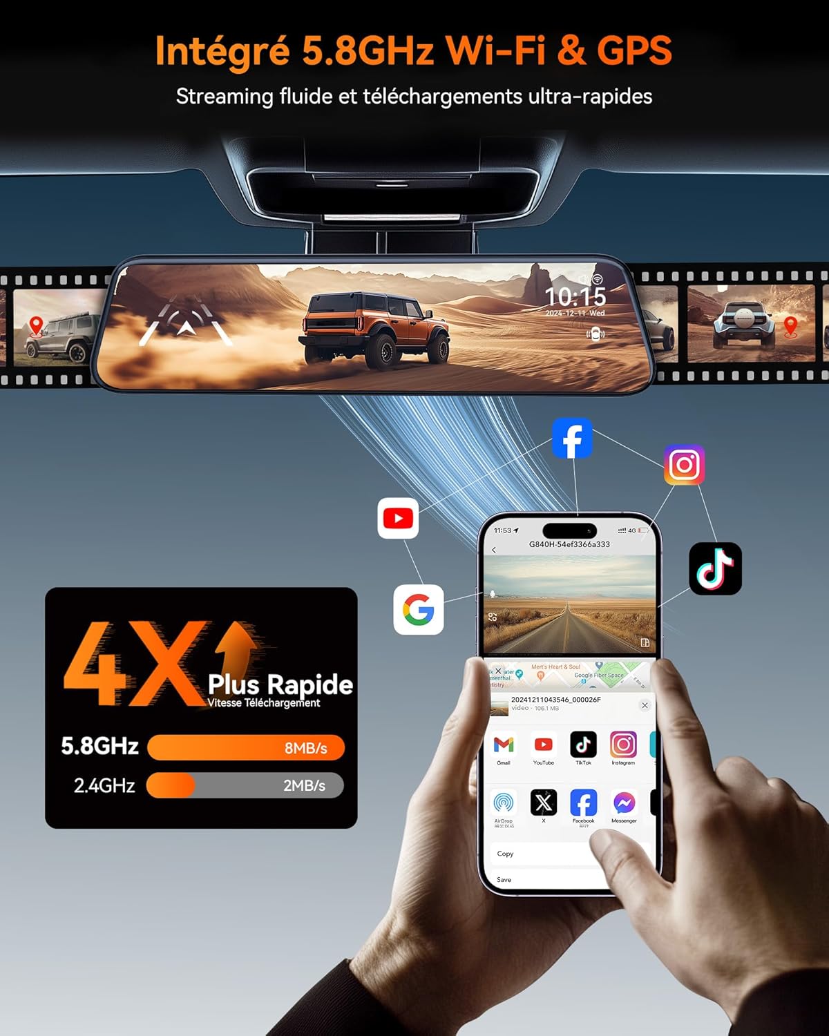 Thumbnail 3 de WOLFBOX G840H Dash Cam 12''