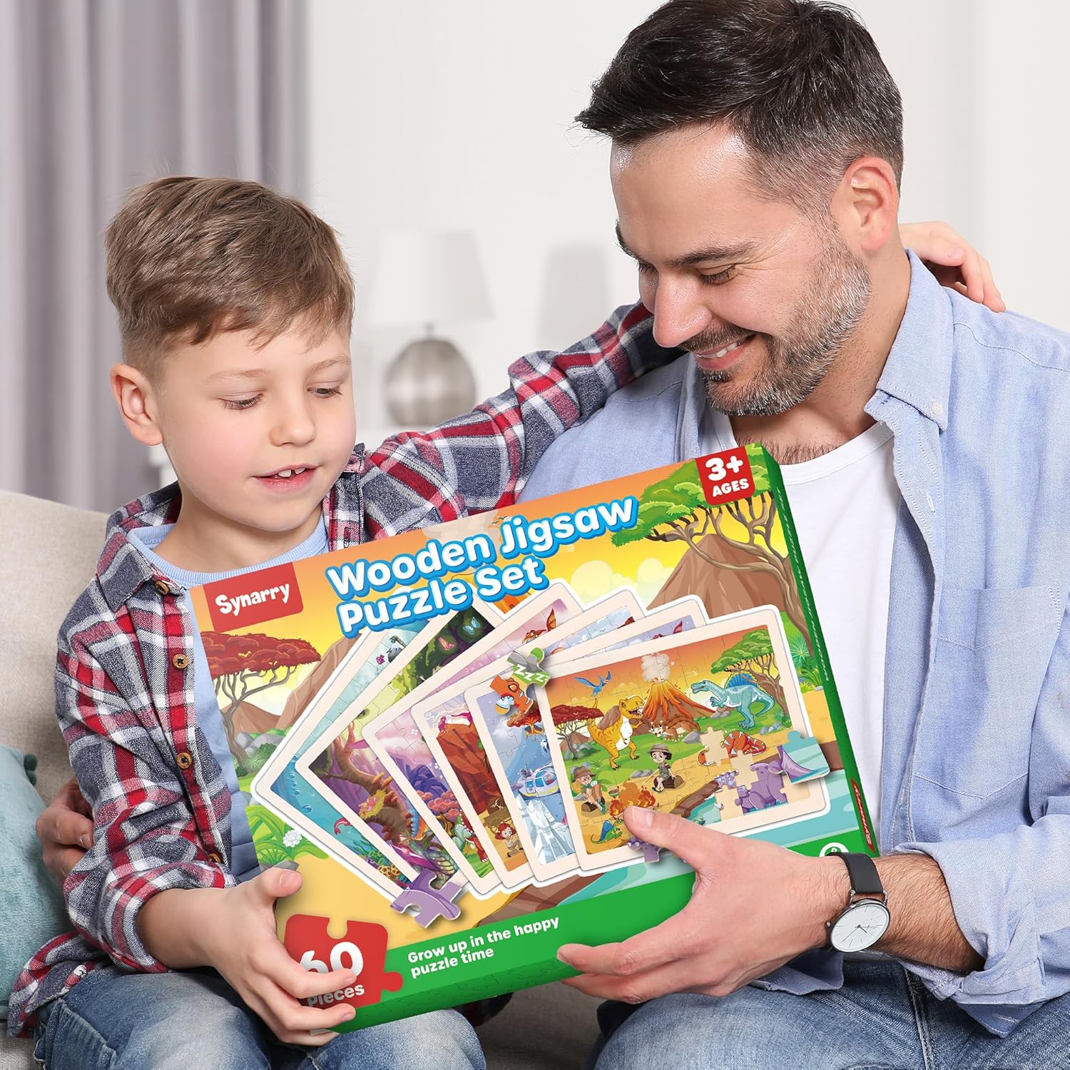 Thumbnail 6 de SYNARRY Wooden Dinosaur Puzzles for Kids (60 pcs, 6 packs) – Durable, Large 11.8 x 8.8 inch Puzzles for Ages 4-8