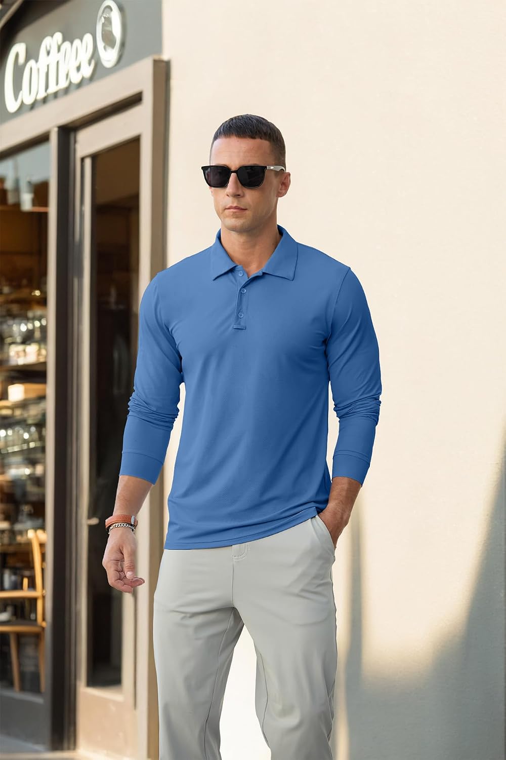 Detalle de Askdeer Men's Golf Polo Shirts, Long-Sleeve Lightweight UPF 50+ Polo