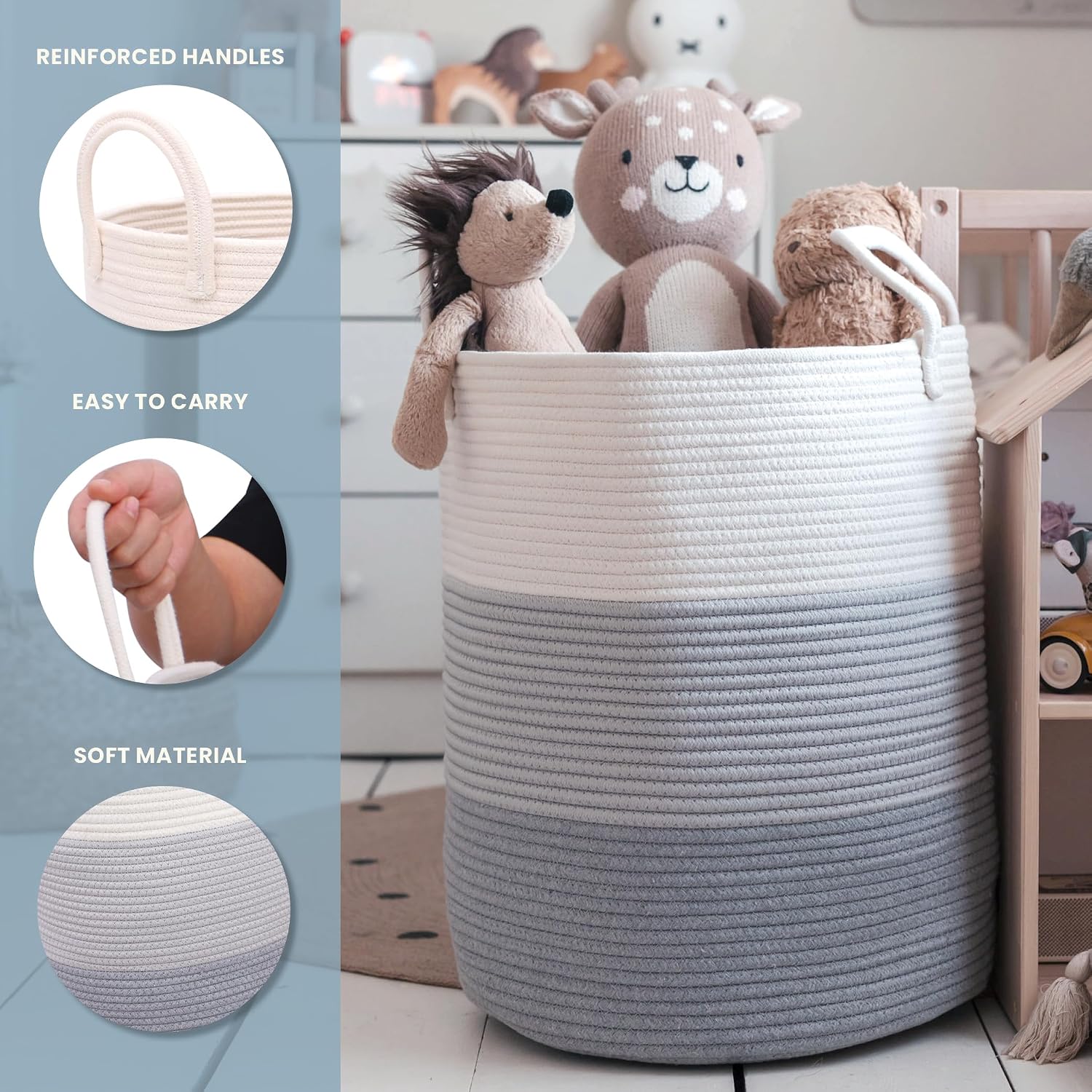 Thumbnail 2 de OrganiHaus Large Cotton Rope Laundry Basket (38x45cm) – Hand-woven, Grey