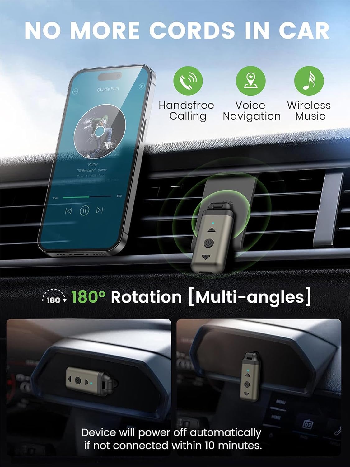 Detalle de HVMLAK Air88 Aux Bluetooth 5.4 Adapter Auto – kabelloses Audio für unterwegs, rotierender 3.5 mm Anschluss