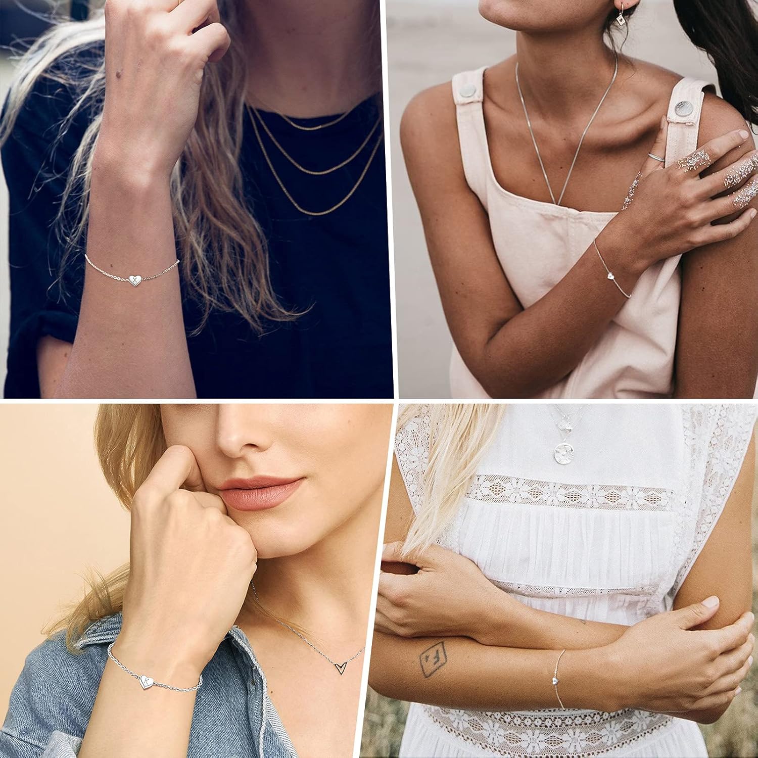 Detalle de PROSILVER Women Sterling Silver Heart Initial Bracelet with S925 Stamp – Adjustable A to Z Alphabet Jewellery