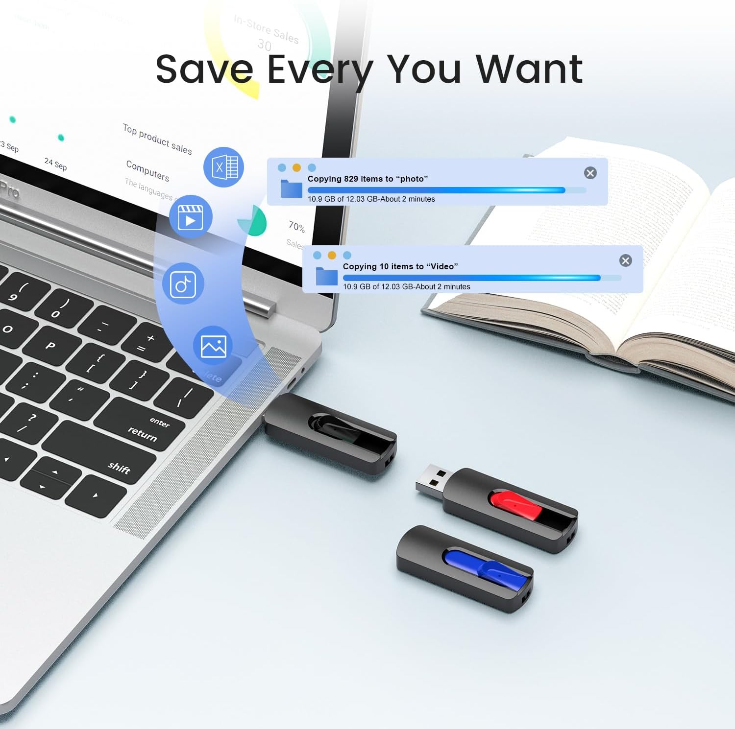 Detalle de Vansuny USB Stick 64GB 5er Pack – USB 2.0 Speicherstick mit Einziehbarem Anschluss
