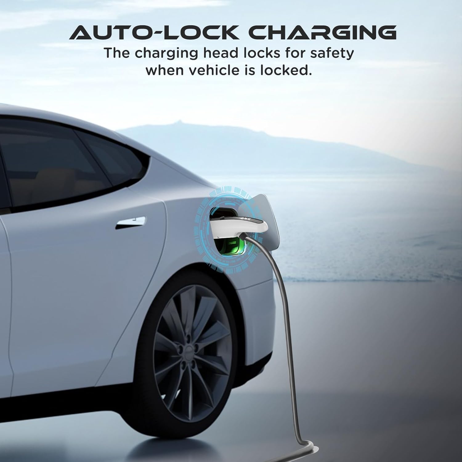 Thumbnail 3 de Portable EV charging cable Type 2 to 3-pin plug, 3kW (8/10/13A) with LED display and storage bag – 7.5m (White)