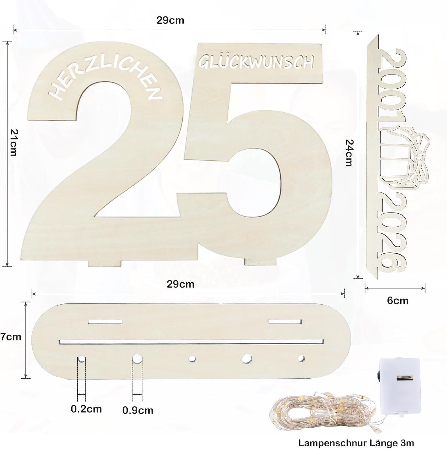 Thumbnail 1 de Seutgjie Geschenk zum 25. Geburtstag (2001–2026) mit LED-Lichterkette und Holzschild