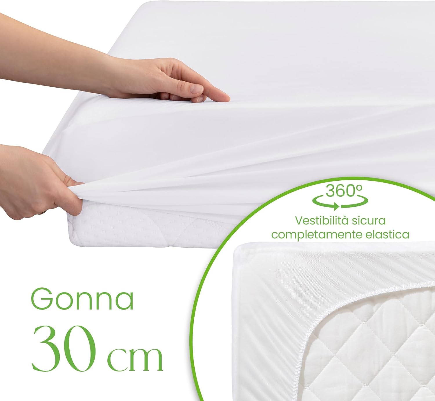 Thumbnail 5 de Copri Materasso Matrimoniale 180 x 200 cm in Bambù 100% – Impermeabile, Traspirante e Antiallergico