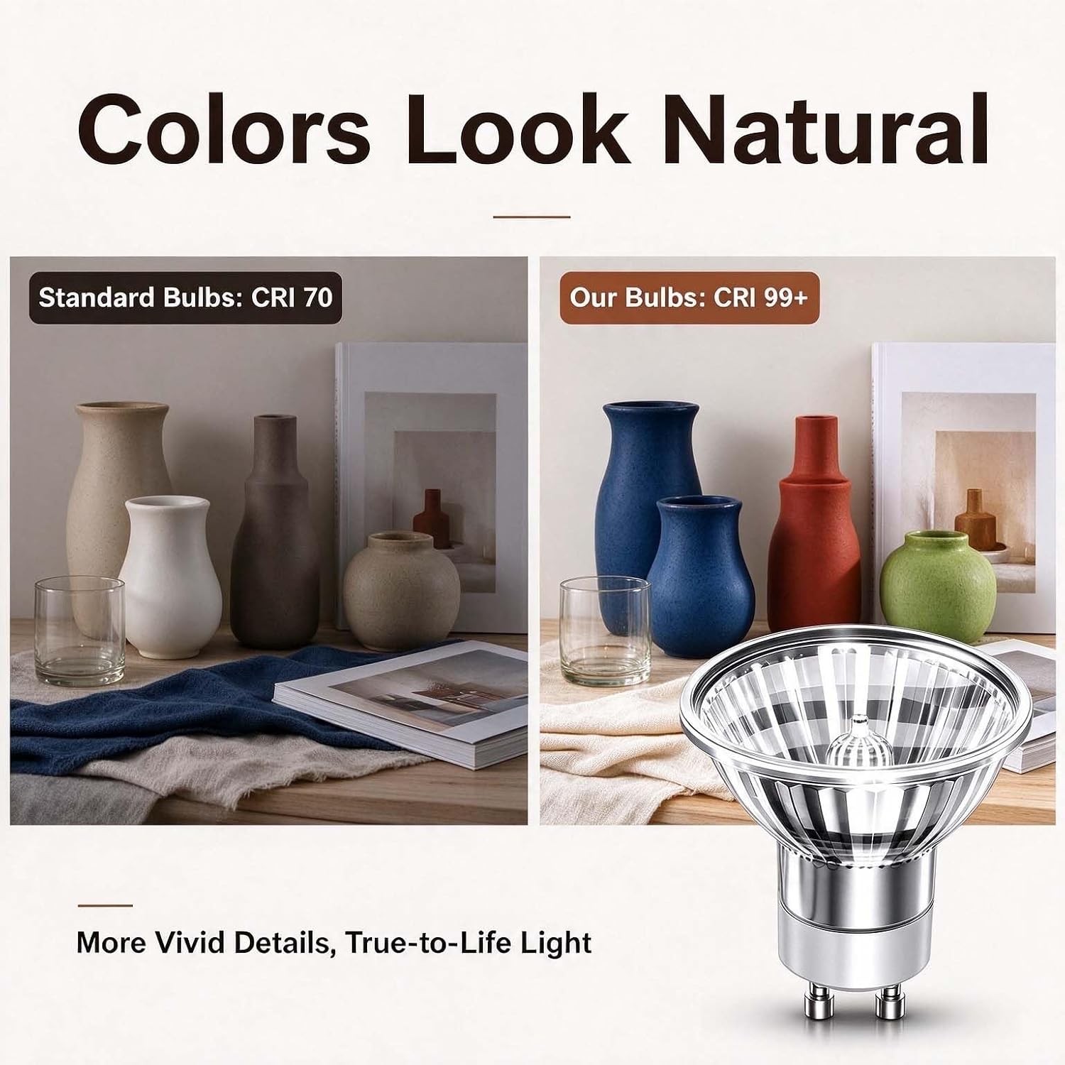 Detalle 2 de RMFSH GU10 Halogen Bulbs, 6-Pack, 50W Dimmable MR16, 2700K Warm White