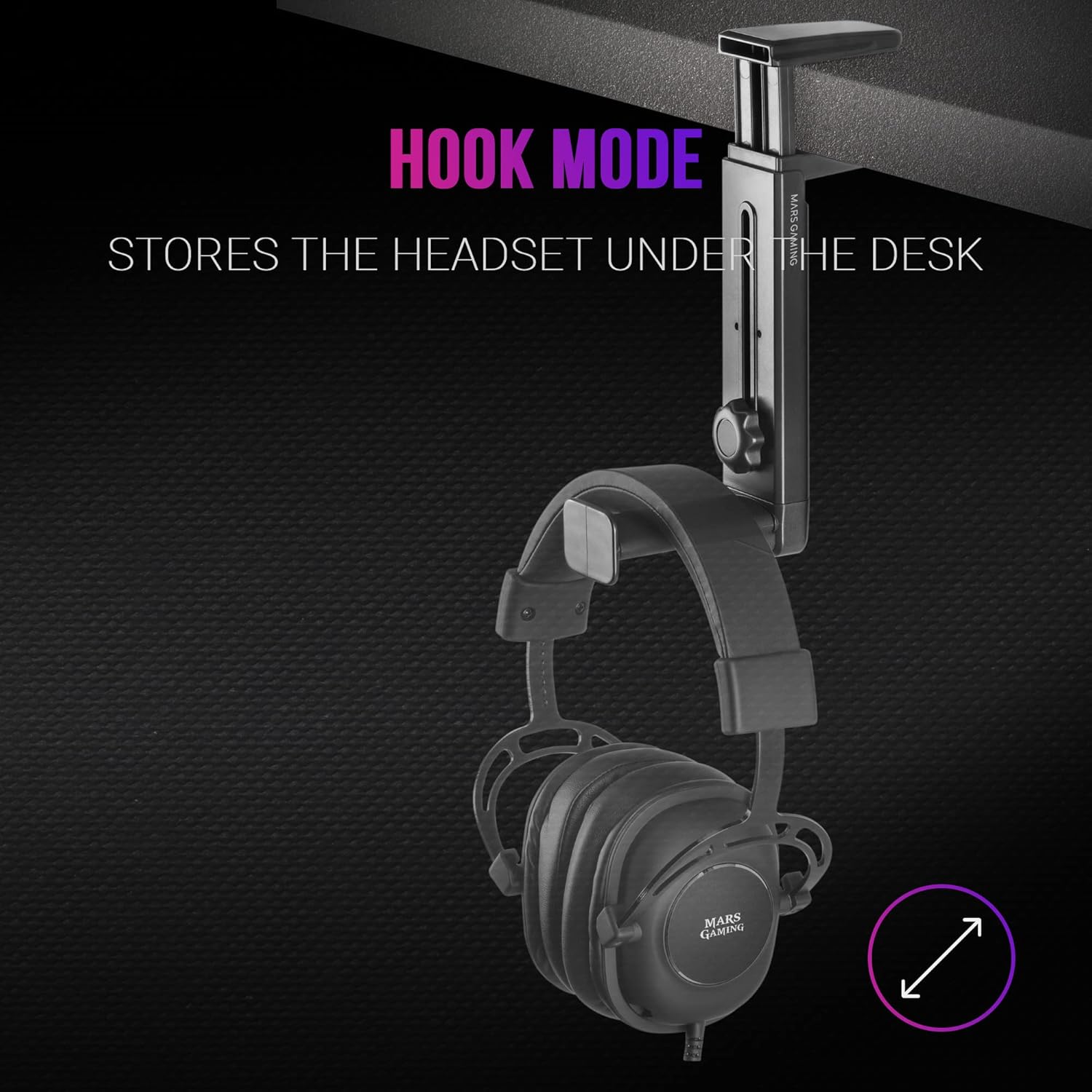 Thumbnail 2 de Mars Gaming MHH2 : support de casque à double mode (crochet ou stand) pour gérer les câbles