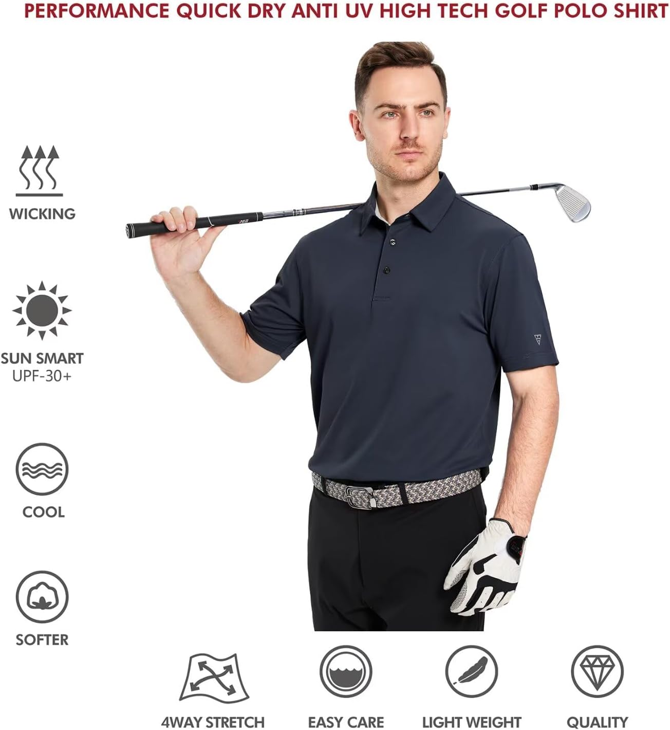 Detalle de Men’s Golf Polo Shirt (Short & Long Sleeve) Moisture-Wicking Dry-Fit Performance Solid Pique