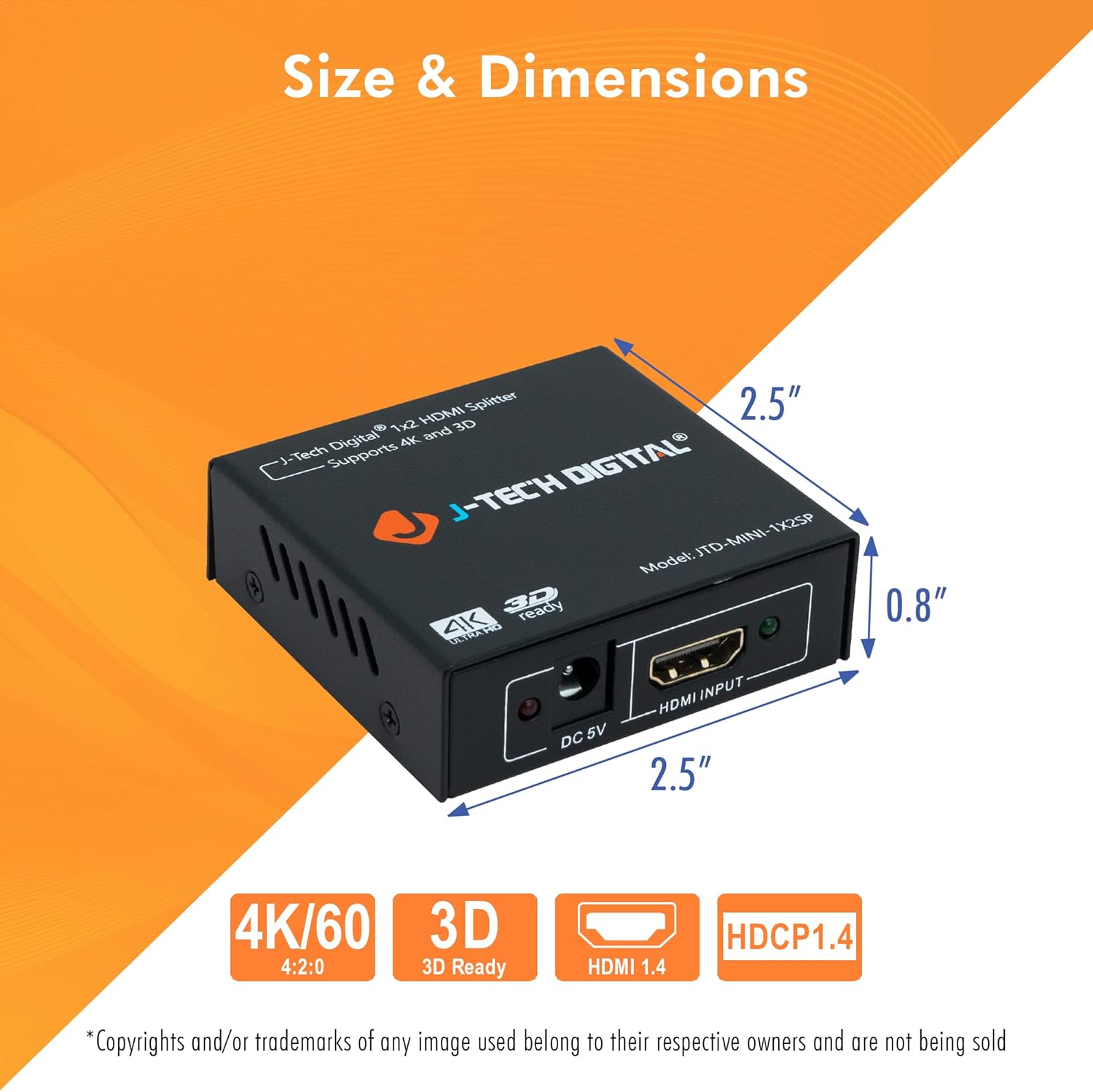 Thumbnail 5 de J-Tech Digital JTD-MINI-1X2SP 4K@60 HDMI Splitter 1x2 Powered (1 in to 2 out)