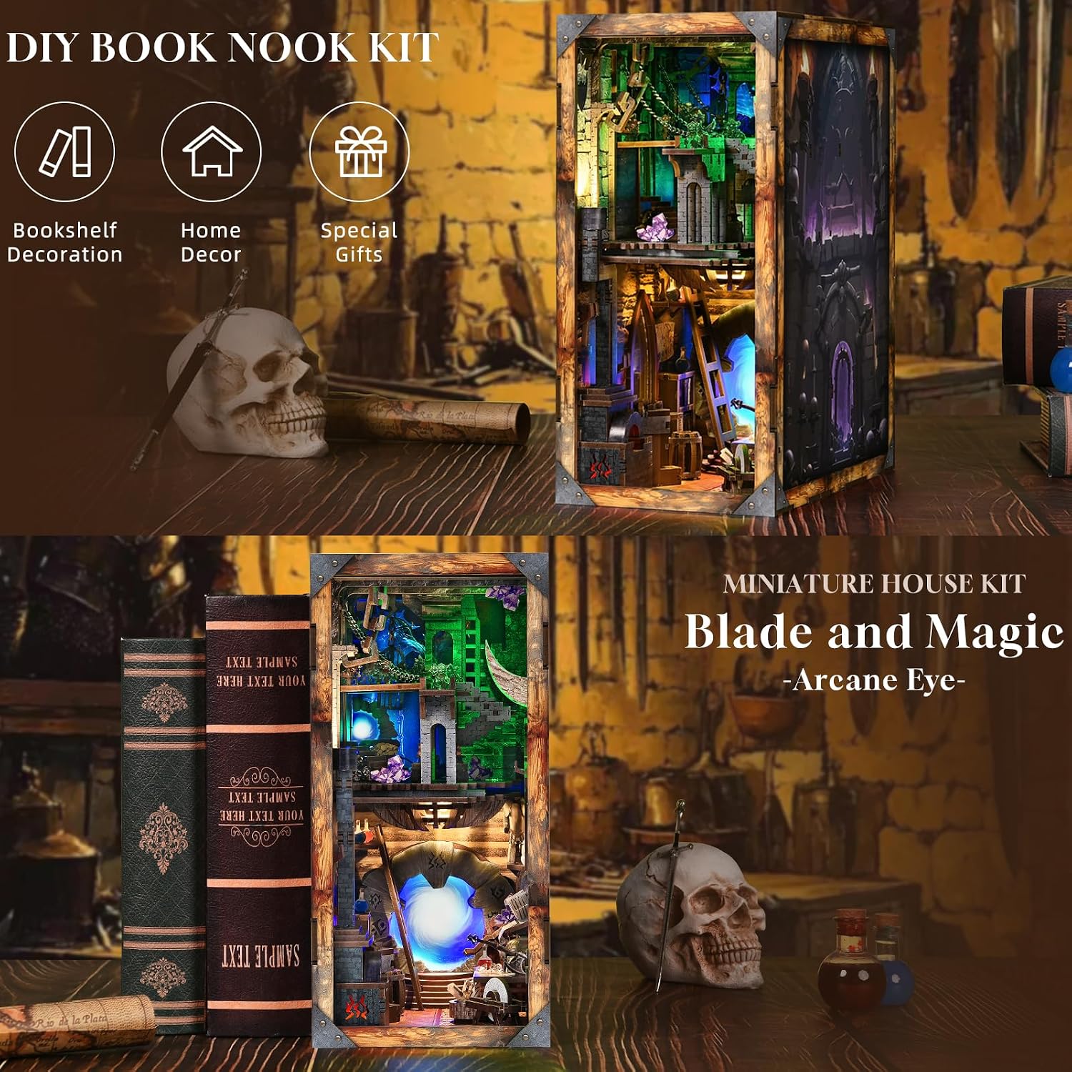 Detalle 2 de MiniCity Book Nook Kit DIY miniature dollhouse booknook with LED light and dust cover (Blade and Magic)