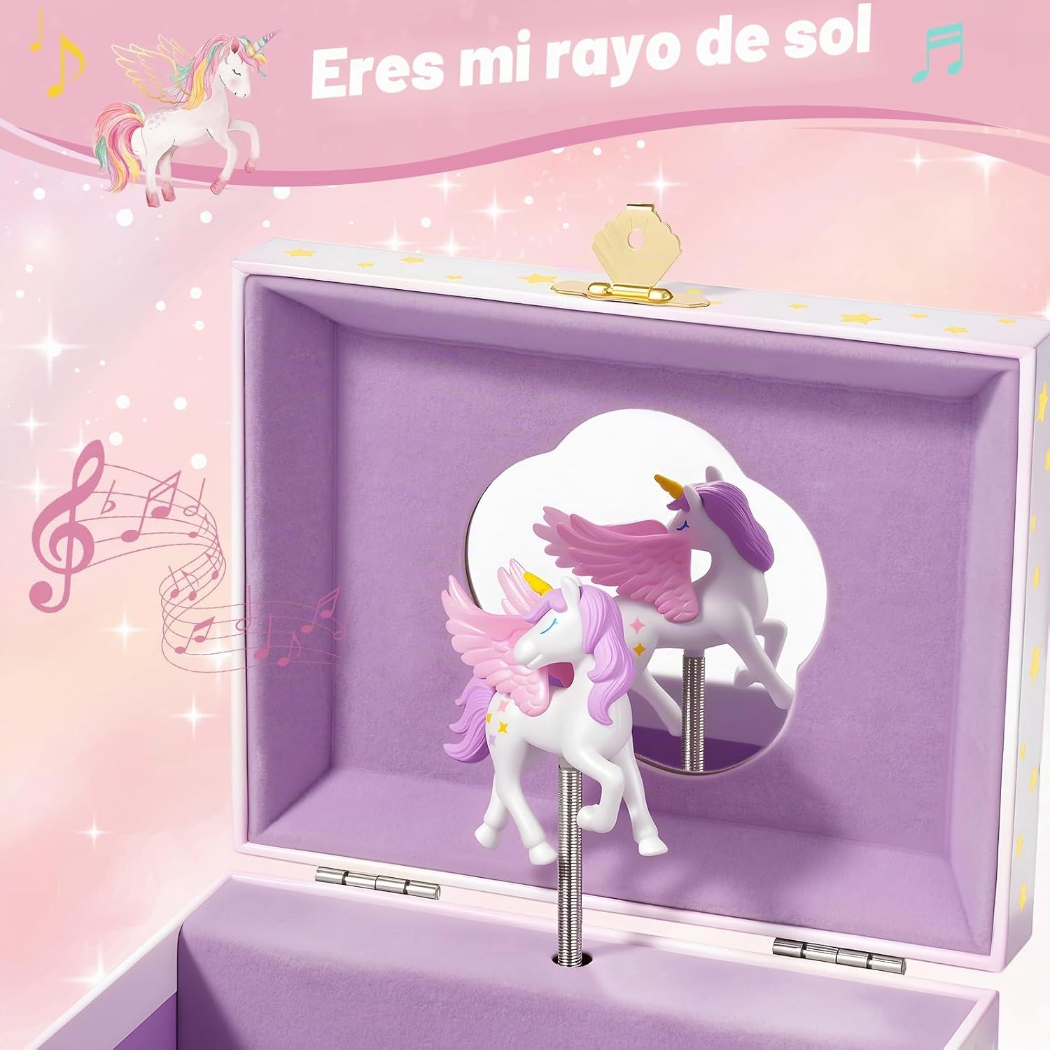 Detalle 2 de ProCase Joyero para Niñas: Organizador Musical de Joyería Infantil con Unicornio Giratorio (Rosa)