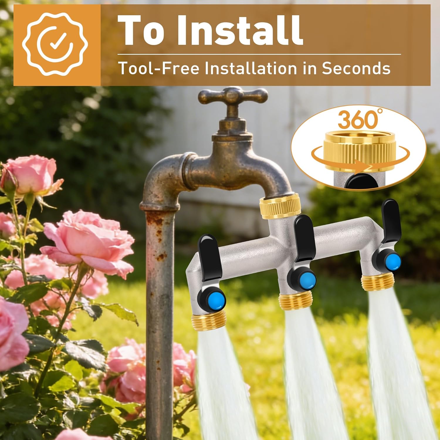 Thumbnail 3 de OPERMAXER 3-Wege Wasserhahn Wasserverteiler aus 304 Edelstahl – 3/4 Zoll Messing Anschluss mit Absperrhähnen